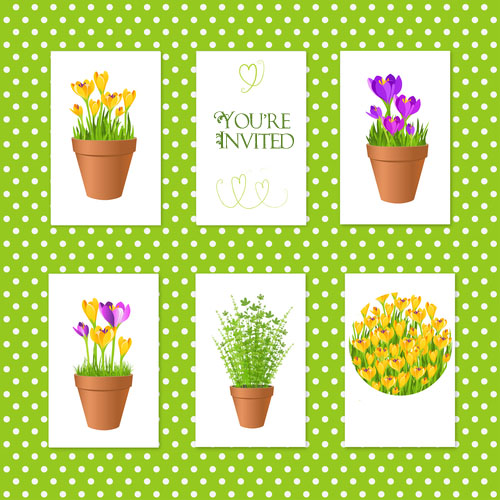 Set of vector tgs with garden flowers in pots.Gift tags and cards with flowers. Stock vector illustration.For garden party decor.